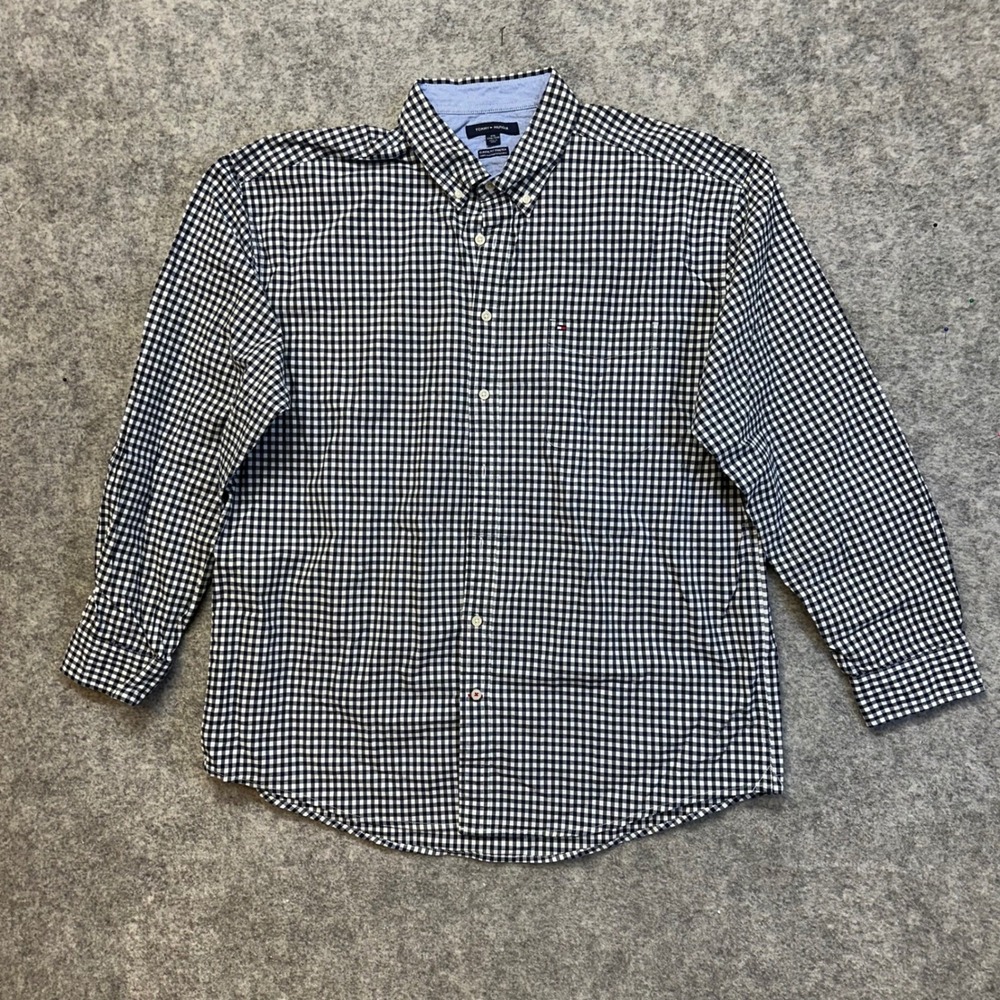 Tommy Hilfiger Button Down Shirt Mens XXL Navy White Excellent Gingham Stretch